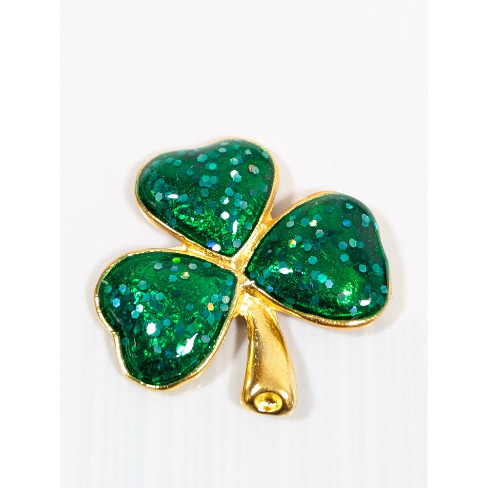 Retro Green Glitter Shamrock Tack Pin Gold Tone Enamel St Patrick's Day NWT